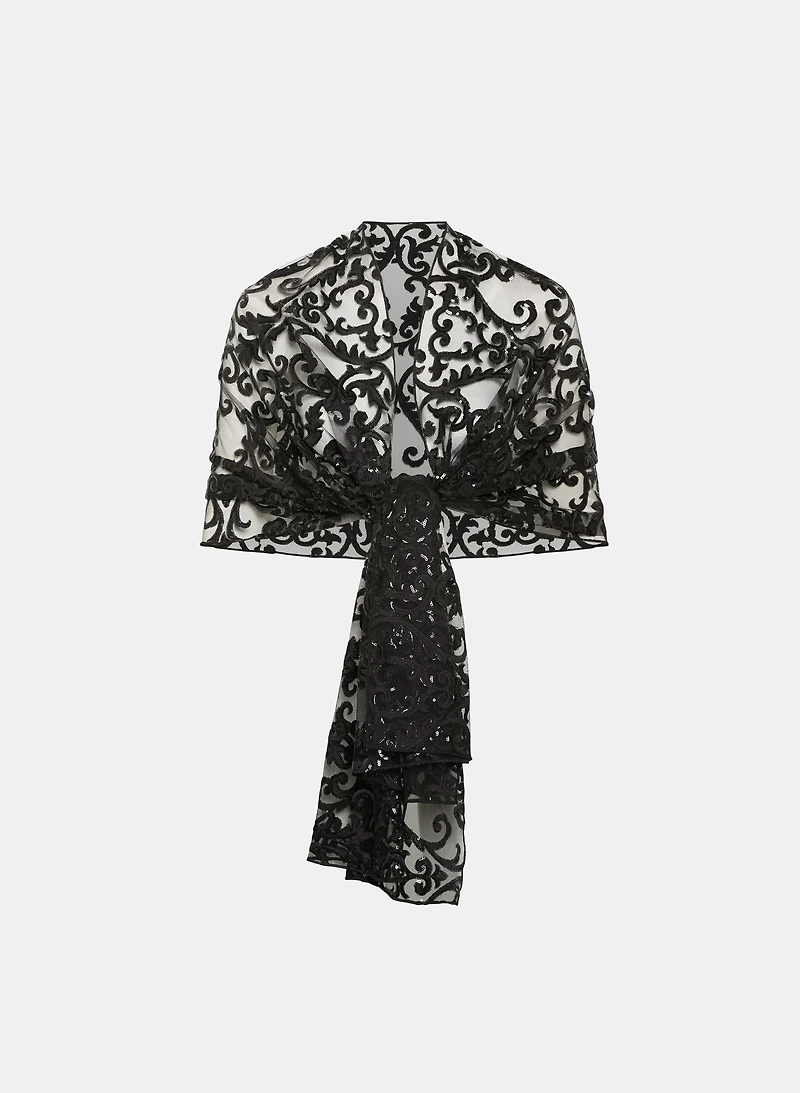 Châle transparent à broderies et paillettes