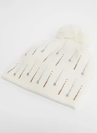 Tuque à pompon à détails de strass