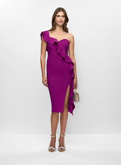 Adrianna Papell - One-Shoulder Flounced Dress