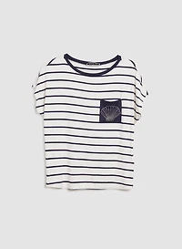 Stripe Print Shell Pocket Tee