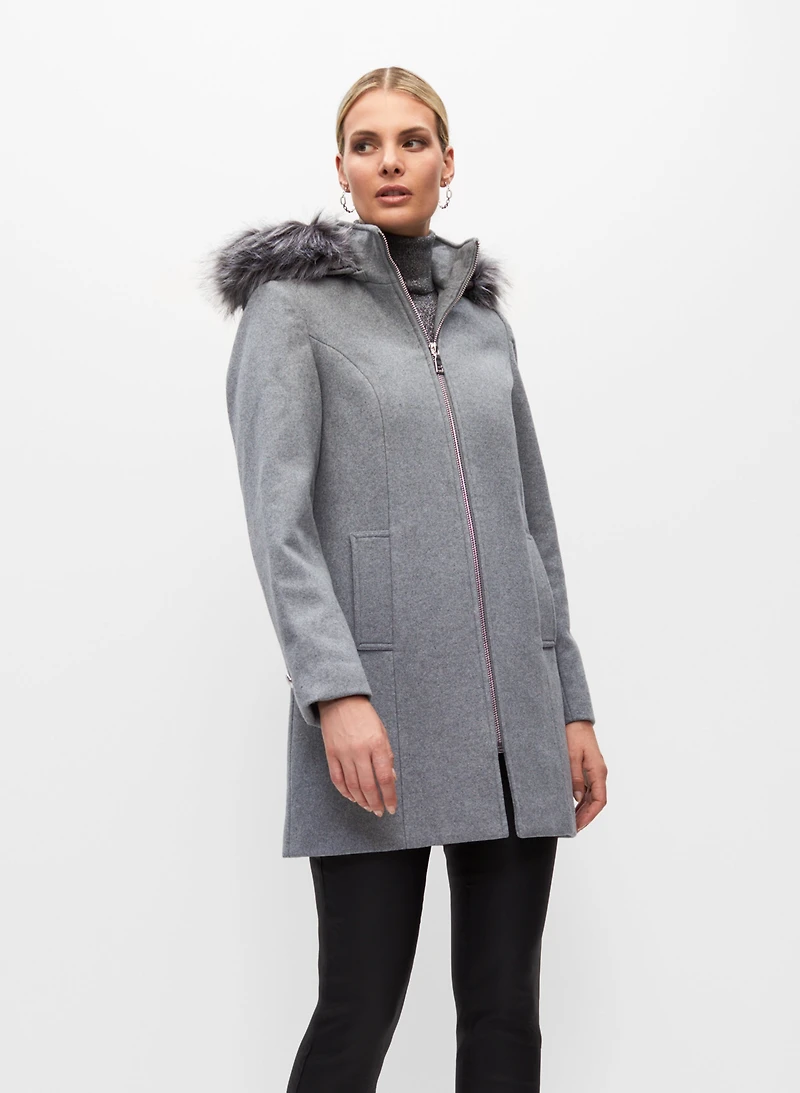 Hooded Wool Blend Coat
