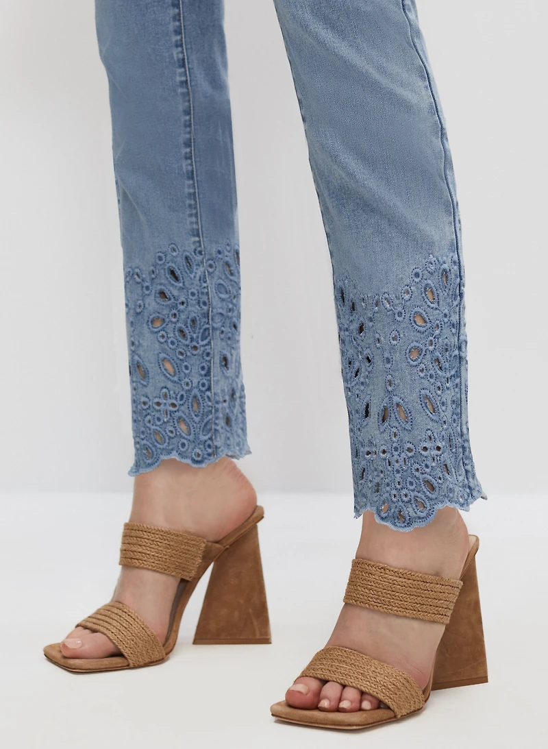 Eyelet Motif Straight Leg Jeans