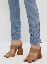 Eyelet Motif Straight Leg Jeans