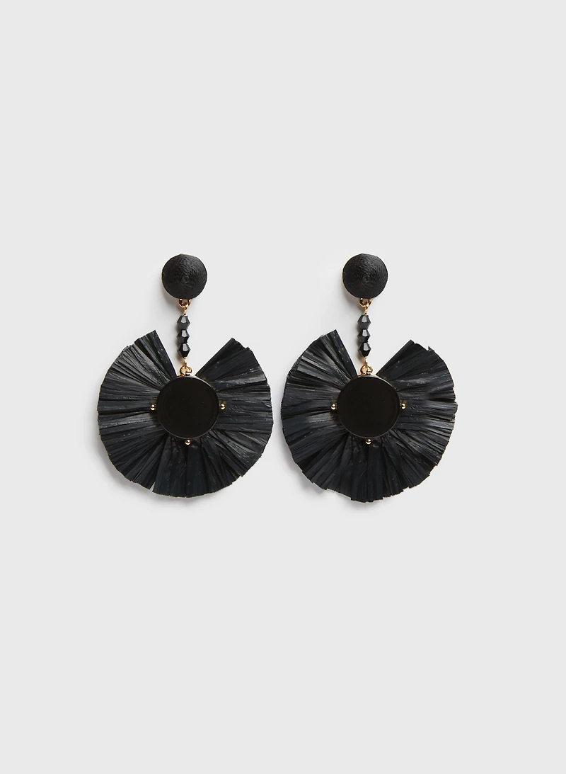 Raffia Fringe Pendant Earrings