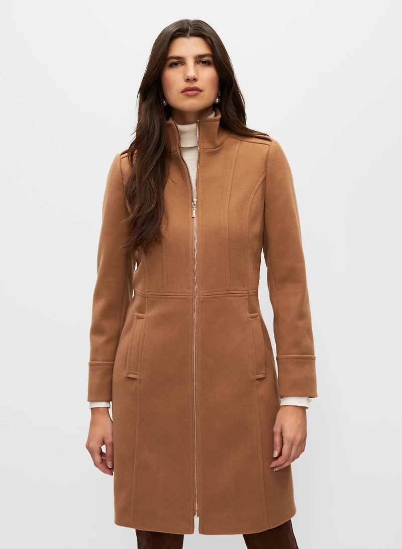 Stretch Wool Blend Long Coat