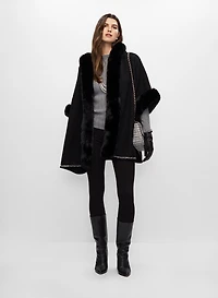 Faux Fur Trim Hooded Poncho