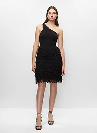Robe asymétrique à plumes