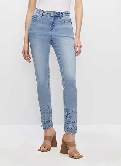 Eyelet Motif Straight Leg Jeans