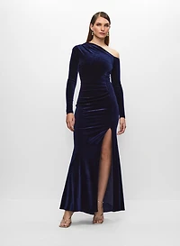 Robe en velours à col asymétrique
