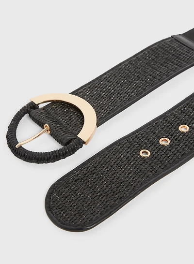 Ceinture large en raphia et métal doré