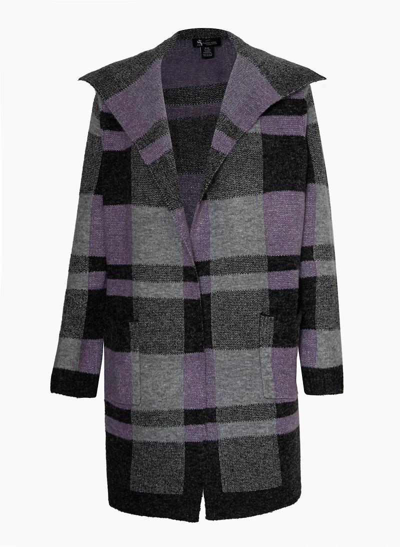 Angora Blend Plaid Motif Cardigan