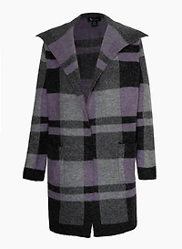 Angora Blend Plaid Motif Cardigan