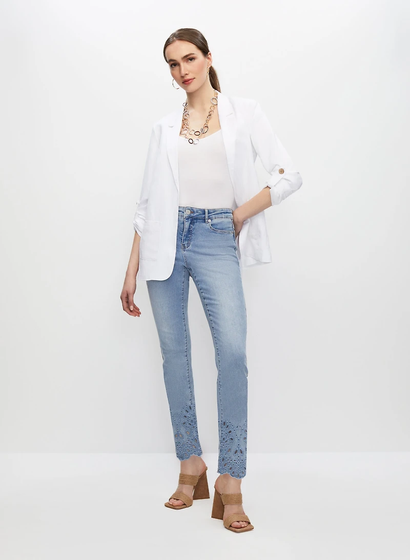 Eyelet Motif Straight Leg Jeans