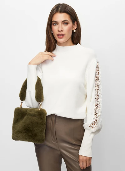 Lace Trim Puff Sleeve Sweater