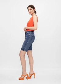 Bermuda en denim à passants strass