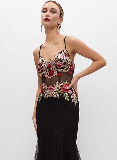 Embroidered Corset Detail Gown