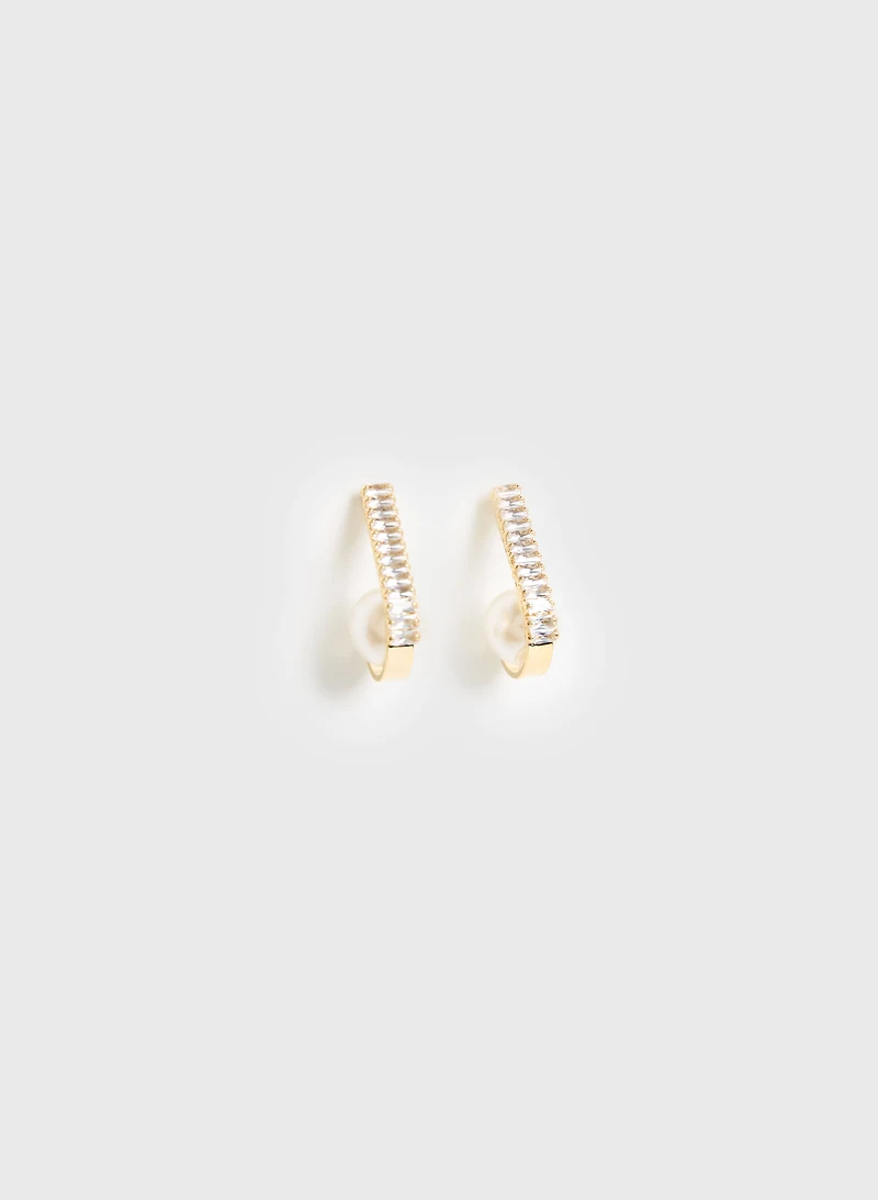 Crystal Baguette & Pearl Earrings