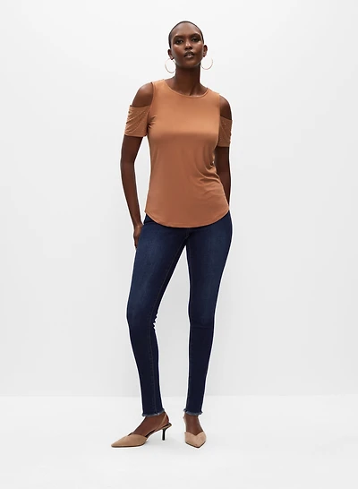 Rhinestone Detail Cold Shoulder Top