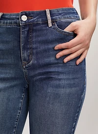Bermuda en denim à passants strass
