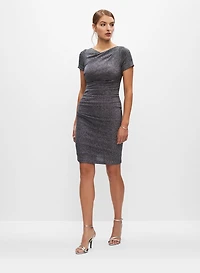 Drape Neck Metallic Dress