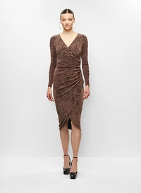Robe midi à ourlet tulipe et motif métallisé