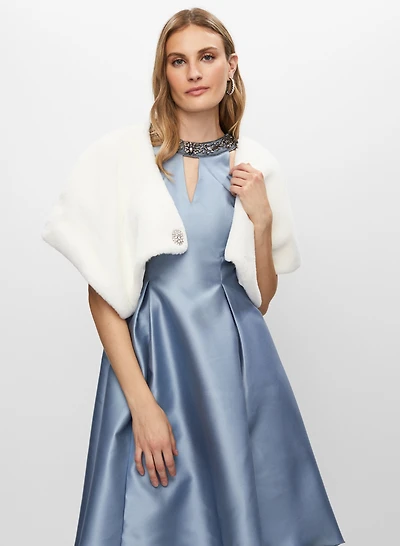 Faux Fur Brooch Detail Wrap