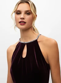 Stretch Velvet Crystal Halter Dress