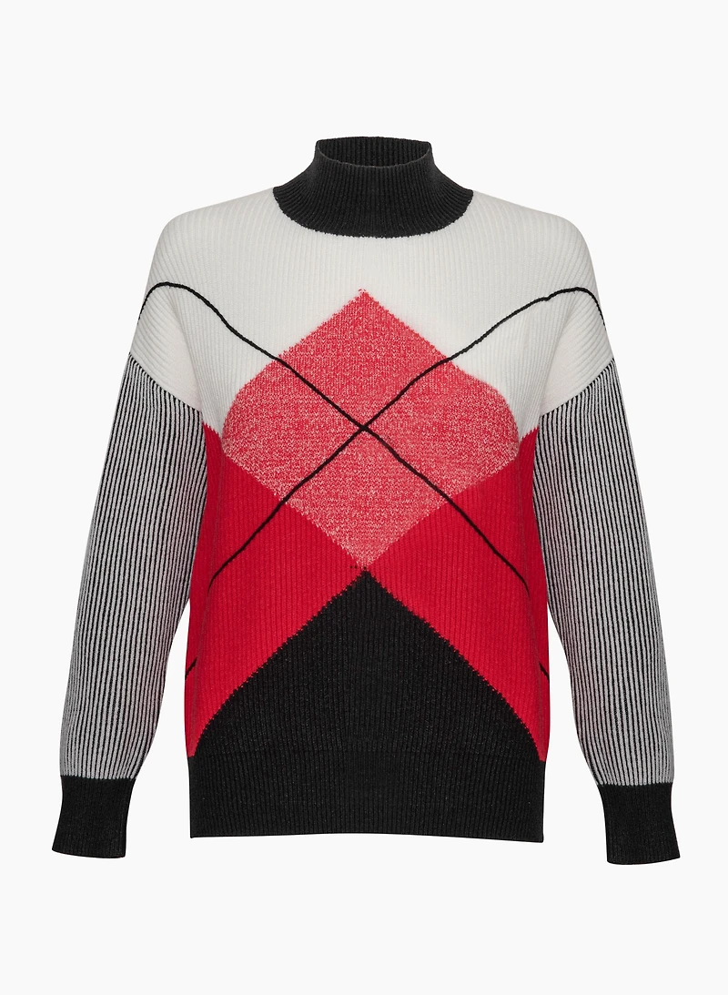 Pull à col cheminée et blocs de couleur