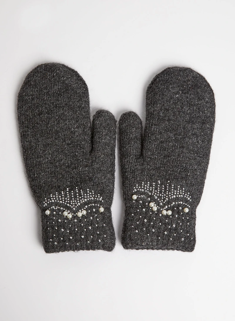 Embellished Wool Blend Mittens