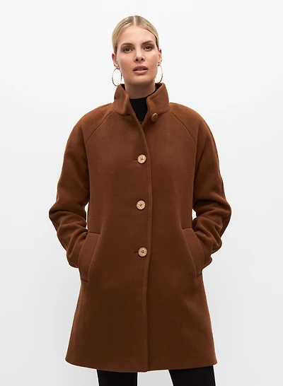 Button Front Wool Blend Coat