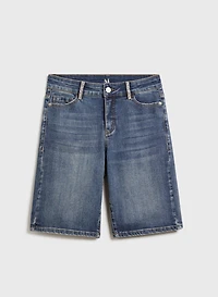 Bermuda en denim à passants strass