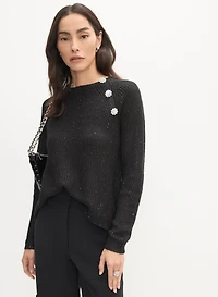 Crystal Button Trim Sweater