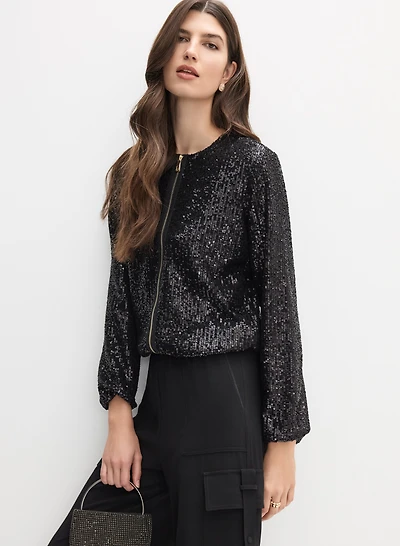 Veste style bomber zippée en sequins