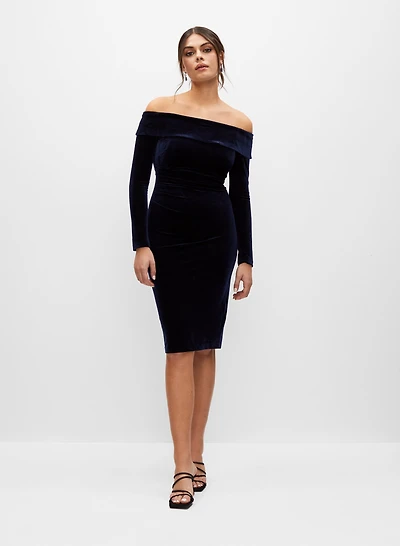 Stretch Velvet Off-the-Shoulder Dress