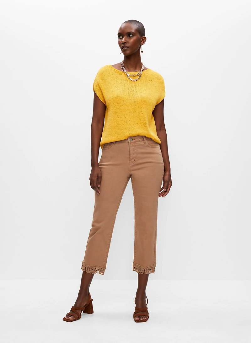 Lace Hem Denim Capris