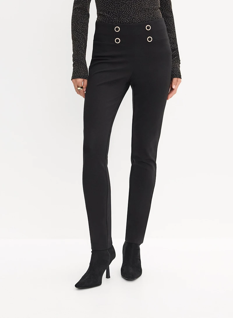 Pantalon à jambe droite avec boutons décoratifs