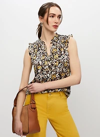 Haut à col fendu et motif floral