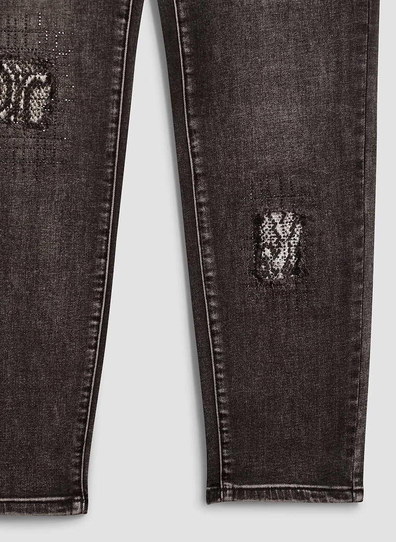 Patch Detail Denim Pants