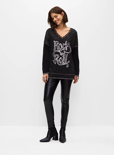 Haut à sequins et motif rock and roll