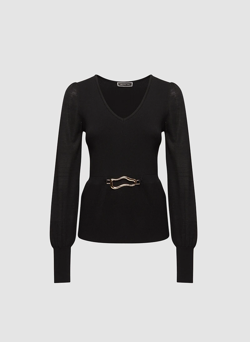 Belt Detail Peplum Pullover