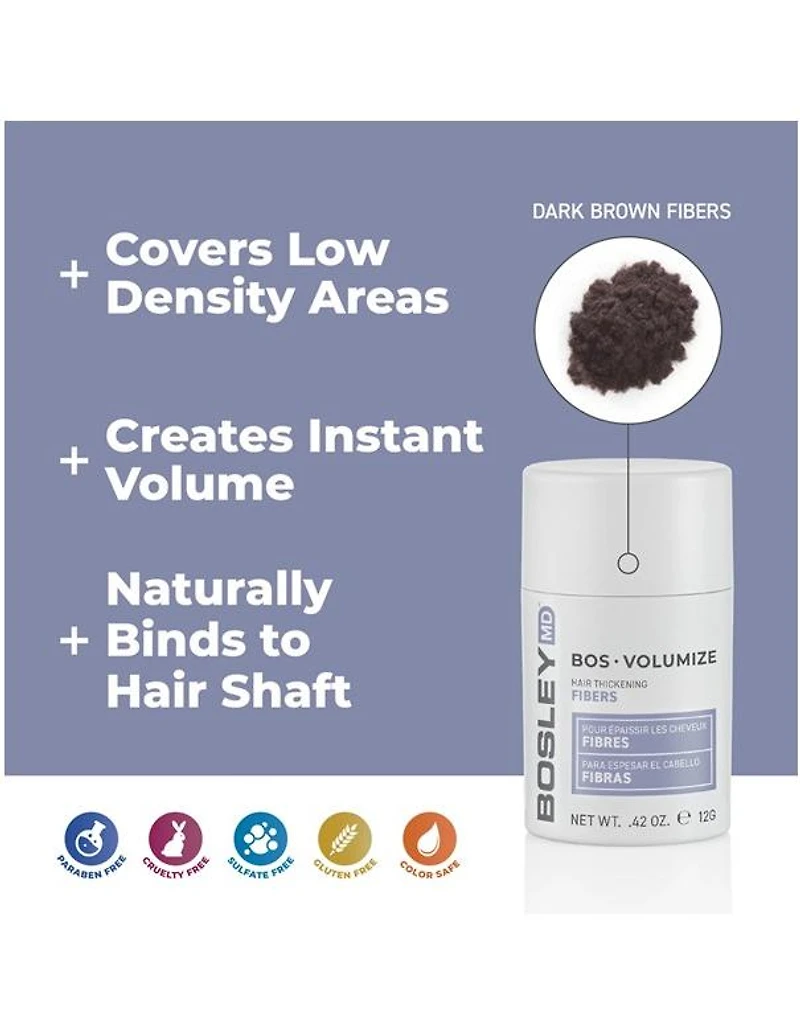 Fibres capillaires épaississantes Bosley BosVolumize, brun foncé - 12 g
