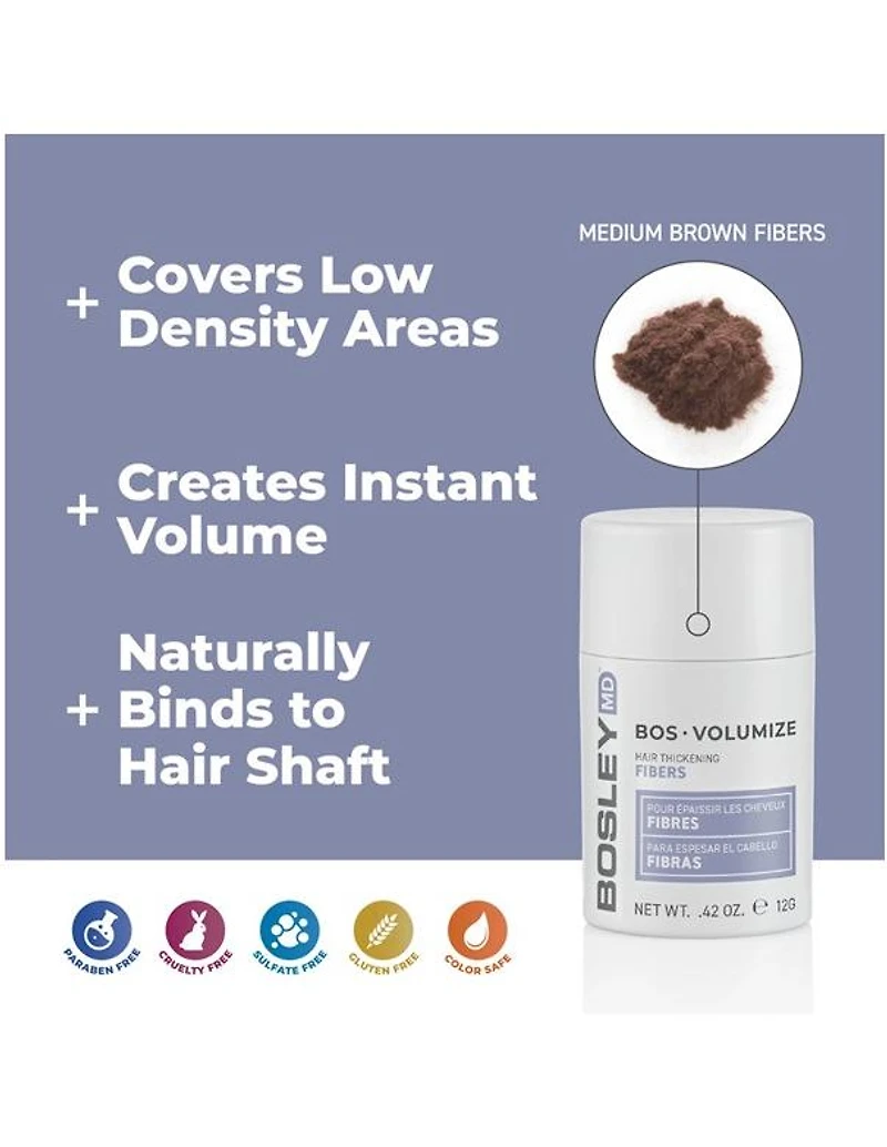 Fibres capillaires épaississantes Bosley BosVolumize, châtain moyen - 12 g