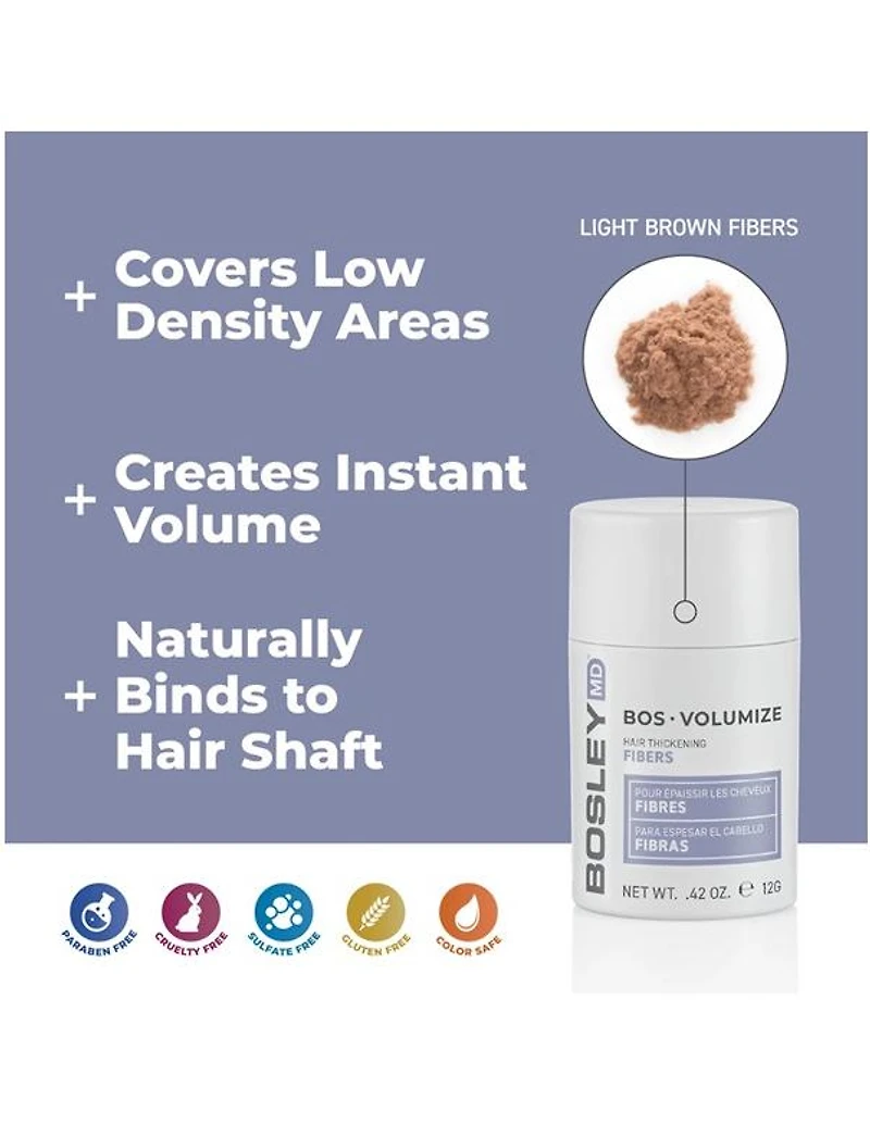 Fibres capillaires épaississantes Bosley BosVolumize, châtain clair - 12 g