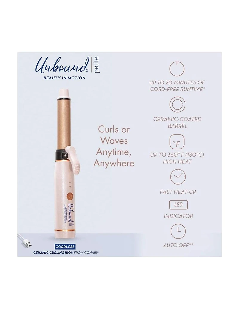 Conair Unbound Petite Cordless Recharge Mini Curling Iron