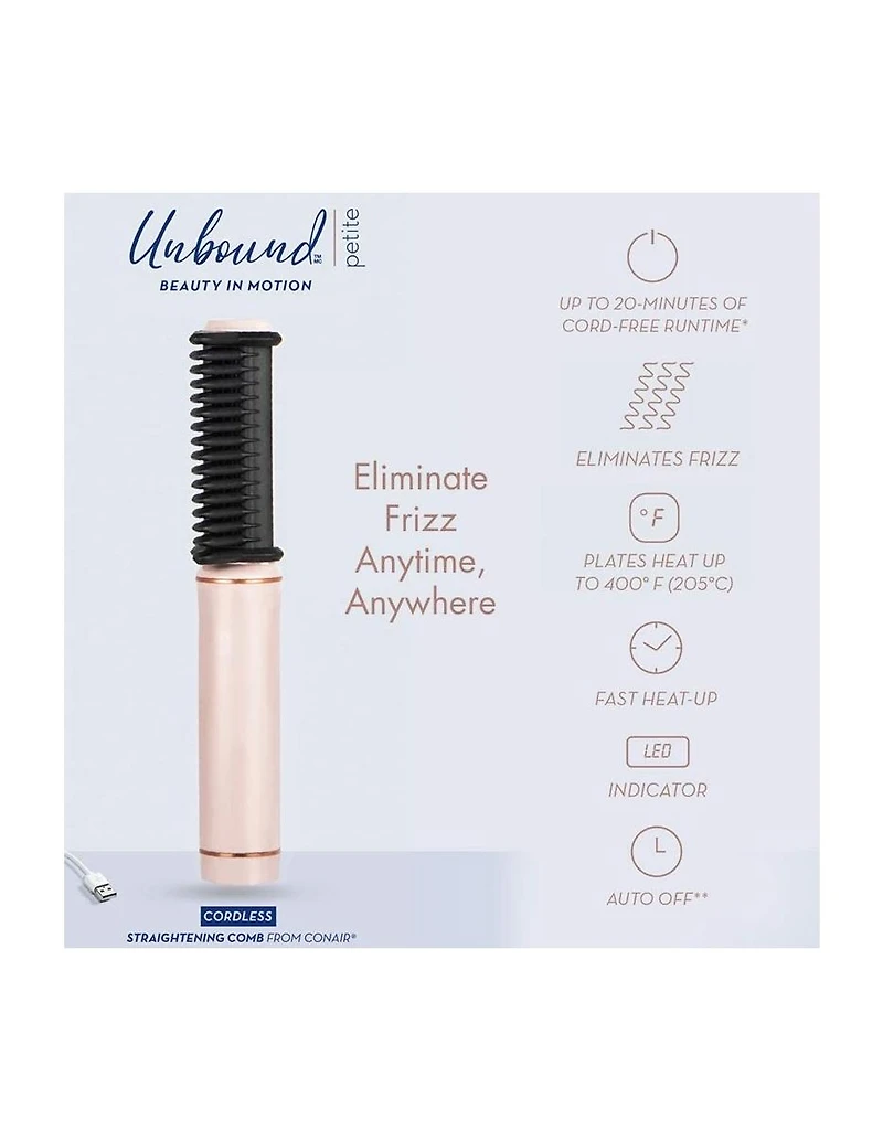 Mini peigne lissant rechargeable sans fil Conair Unbound Petite
