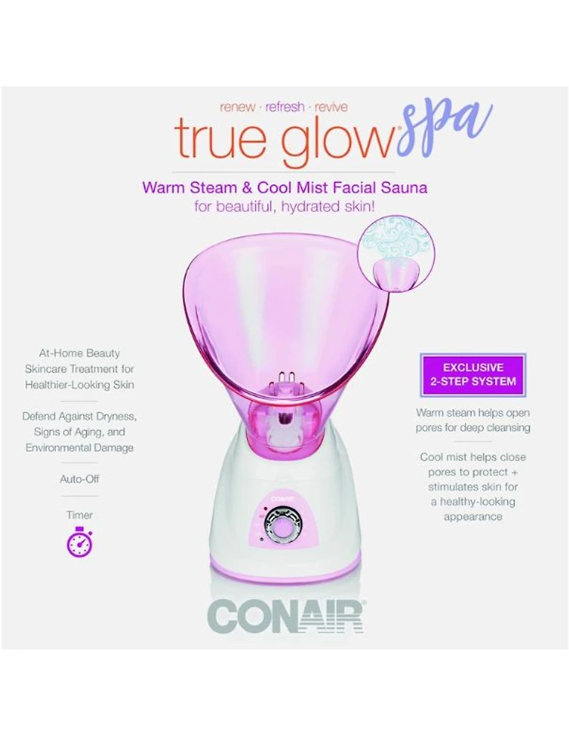 Sauna facial Conair True Glow à vapeur chaude et brume froide