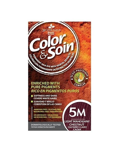 COLOR & SOIN Kit de coloration capillaire naturelle sans ammoniaque - Châtain acajou clair 5M