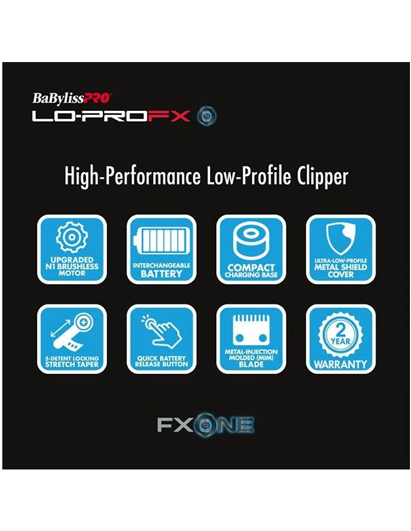 Tondeuse à cheveux BabylissPro Fxone Lo-profx haute performance à profil bas, argentée