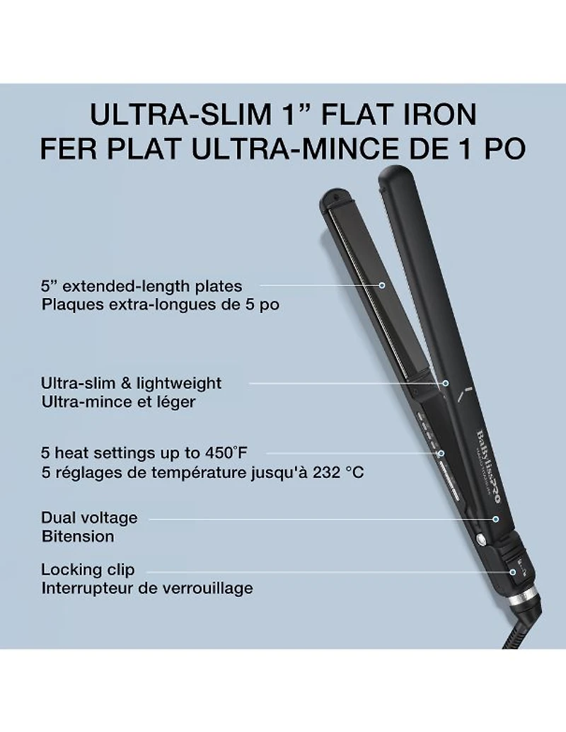BaBylissPRO Nano Titanium Ultra Slim Flat Iron 1inch - Black