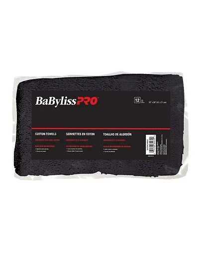 Serviettes BabylissPro en coton noir anti-jaunissement - 12 unités